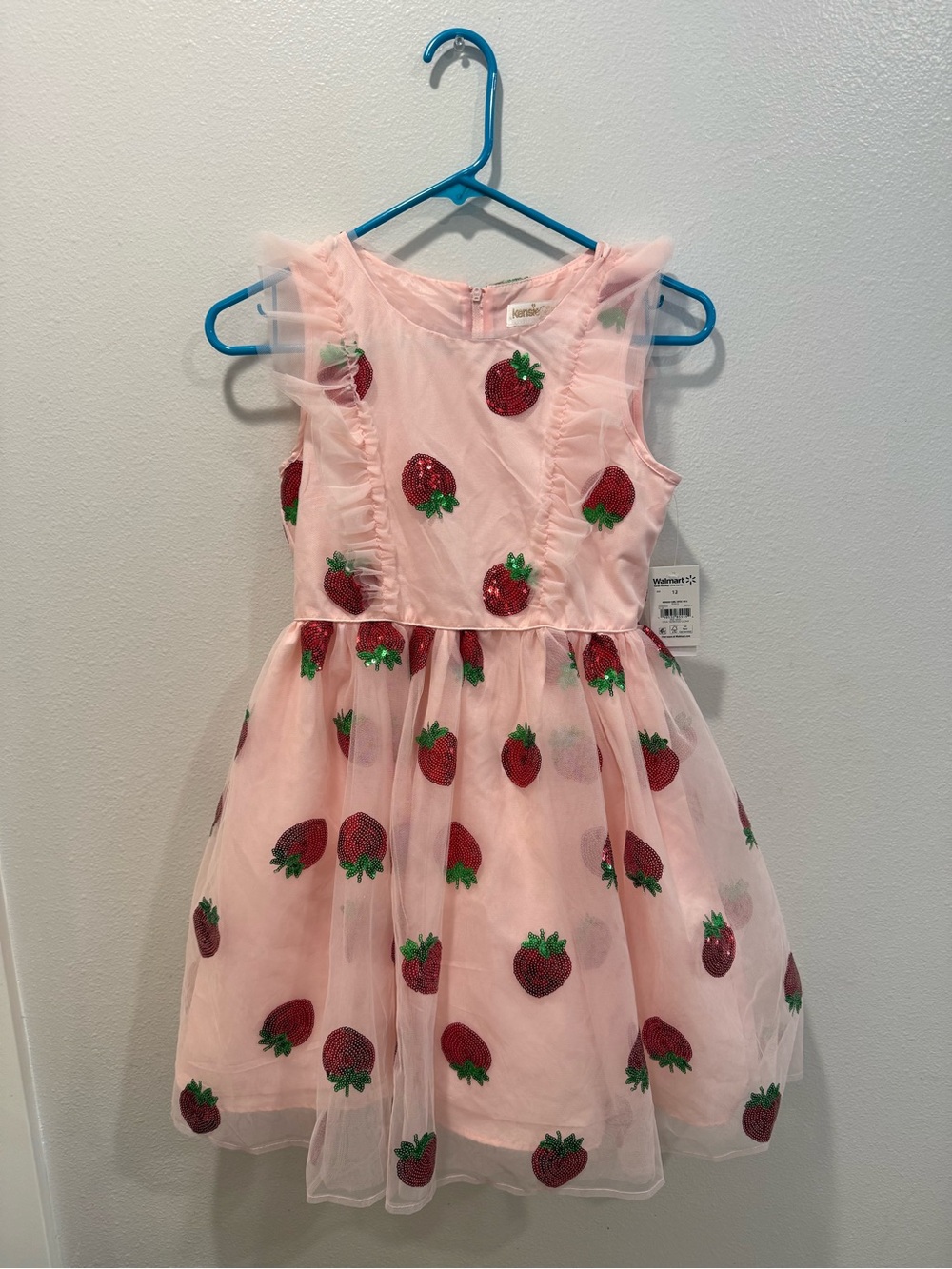 2 pink Kensie Girl Dresses, size 12. One with strawberries, one tiered pink